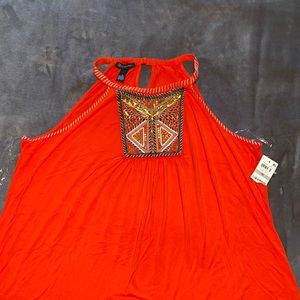 Inc orange tank top with embroidery designs